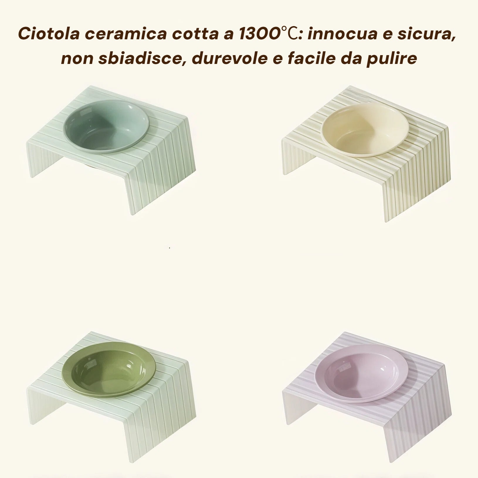 Barkmow Ciotola in Ceramica per Cani e Gatti con Supporto in Acrilico – Design a Disco Rialzato Antiribaltamento, Ideale per Cuccioli e Gatti