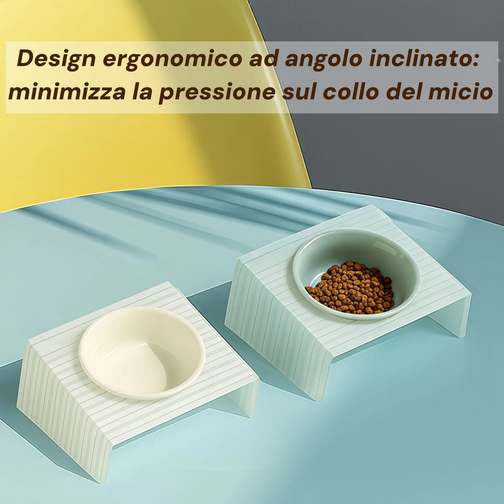 Barkmow Ciotola in Ceramica per Cani e Gatti con Supporto in Acrilico – Design a Disco Rialzato Antiribaltamento, Ideale per Cuccioli e Gatti
