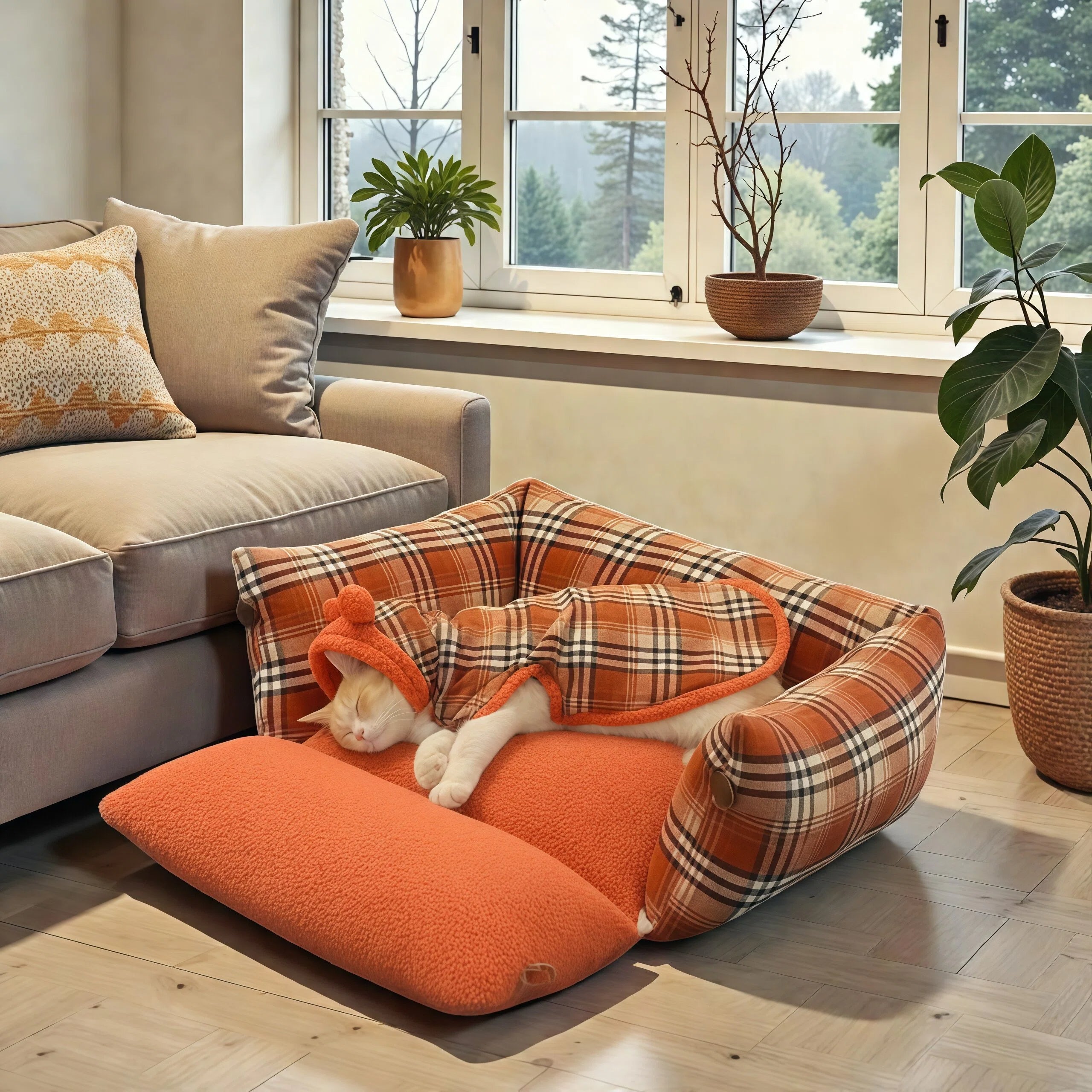Barkmow Cuccia Sofa per Cani e Gatti con Bordi Alti in Tessuto Morbido – Letto per Animali Sfoderabile e Imbottito, Caldo per l’Inverno e Adatto a Tutte le Stagioni