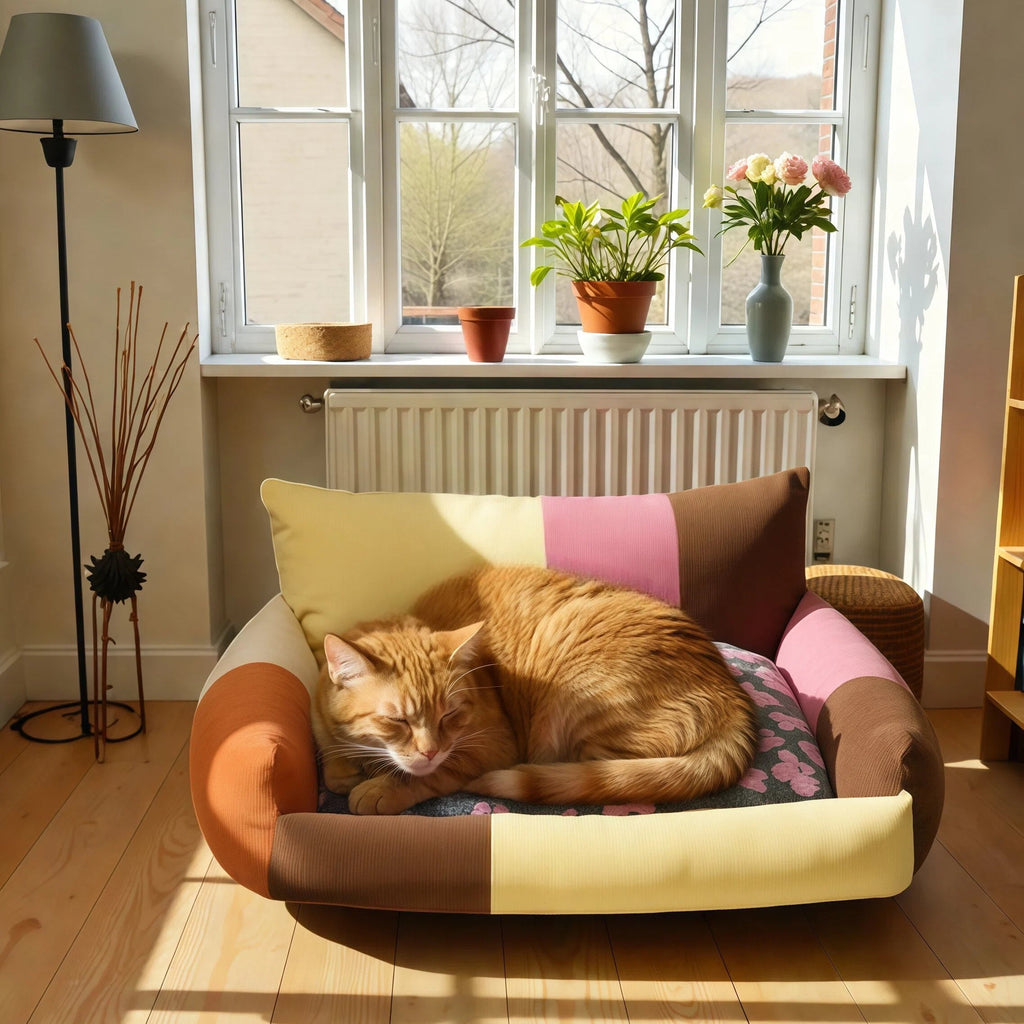 Barkmow Letto Sofa per Cani e Gatti con Rivestimento Sfoderabile – Cuccia Imbottita e Calda per l’Inverno, Utilizzabile Tutto l’Anno, Design Berry Party