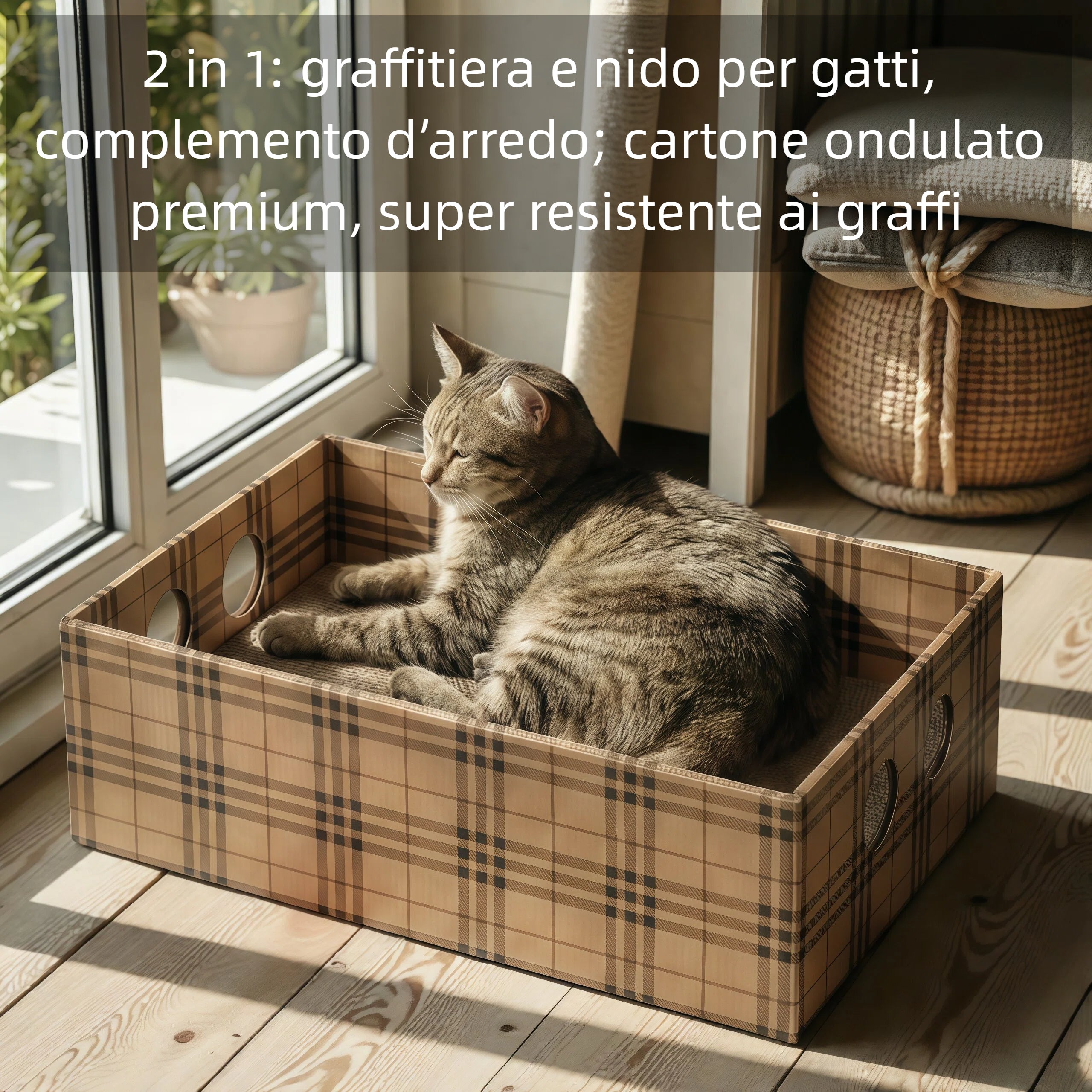Barkmow Tiragraffi per Gatti in Cartone Ondulato con Cuccia Integrata – Tavola Resistente Antisfilacciamento, Gioco e Riposo in Formato Grande