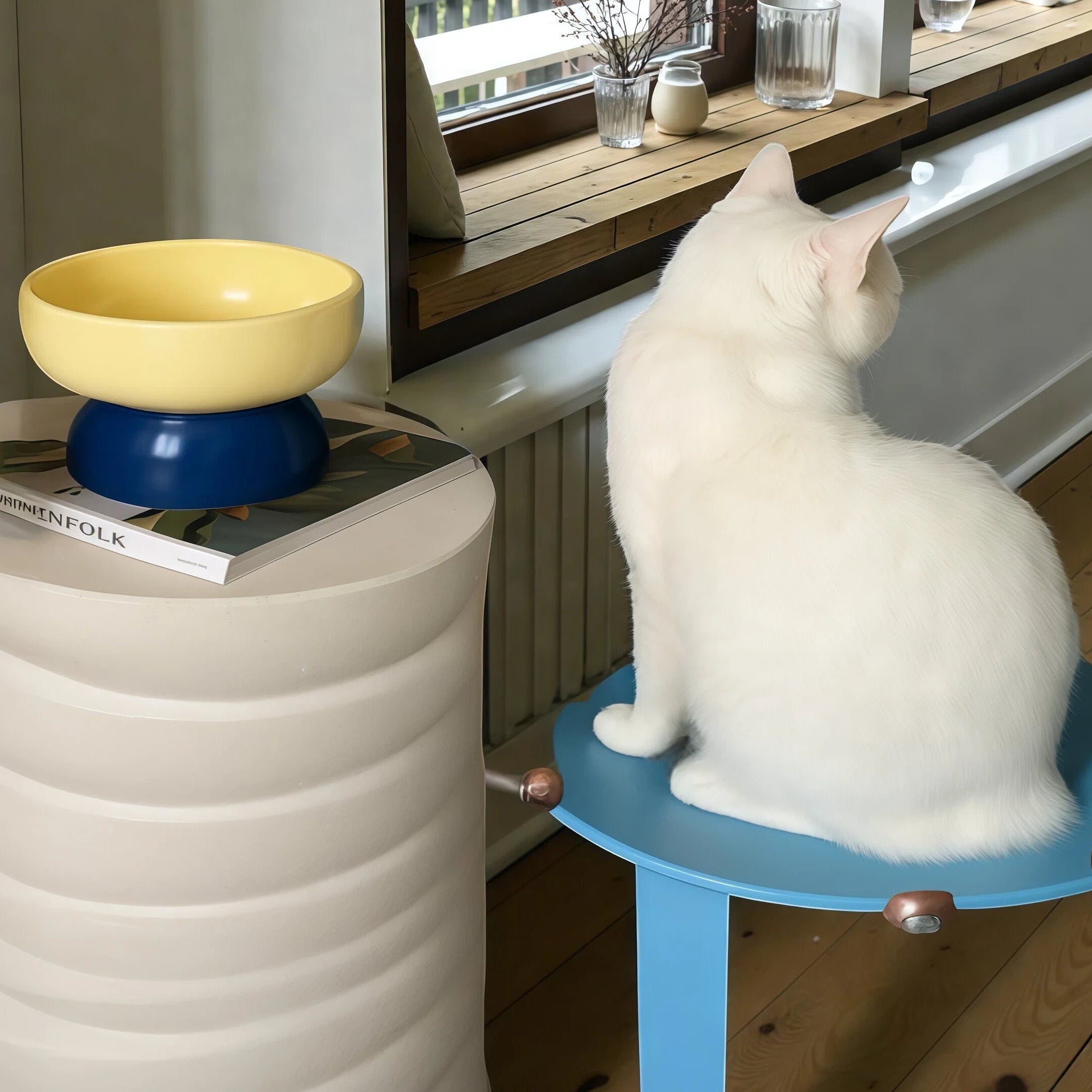 Barkmow Ciotola Rialzata in Ceramica per Cani e Gatti – Porta Cibo e Acqua con Supporto Ergonomico Antiribaltamento, Design Colorato Stile Dopamine