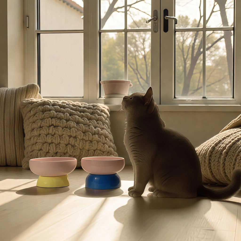 Barkmow Ciotola Rialzata in Ceramica per Cani e Gatti – Porta Cibo e Acqua con Supporto Ergonomico Antiribaltamento, Design Colorato Stile Dopamine
