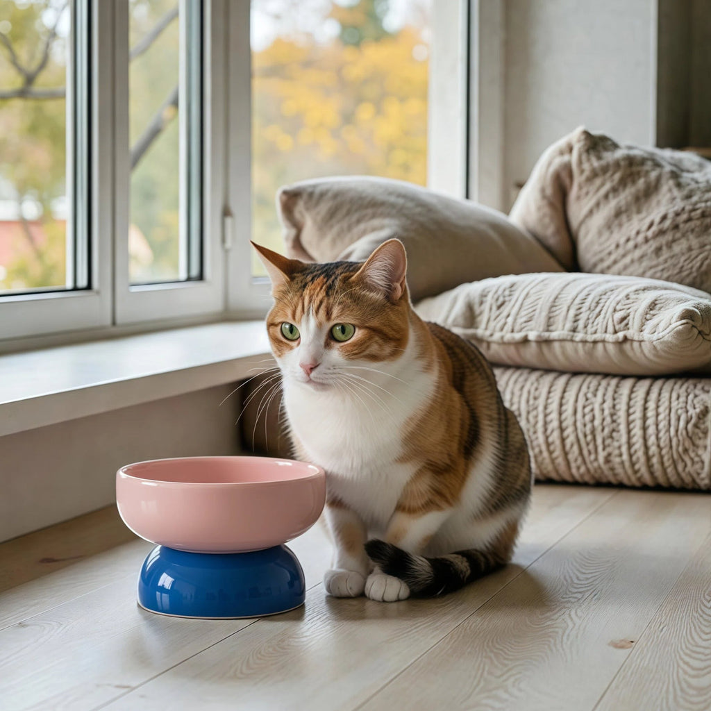 Barkmow Ciotola Rialzata in Ceramica per Cani e Gatti – Porta Cibo e Acqua con Supporto Ergonomico Antiribaltamento, Design Colorato Stile Dopamine
