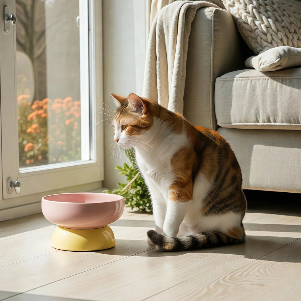 Barkmow Ciotola Rialzata in Ceramica per Cani e Gatti – Porta Cibo e Acqua con Supporto Ergonomico Antiribaltamento, Design Colorato Stile Dopamine