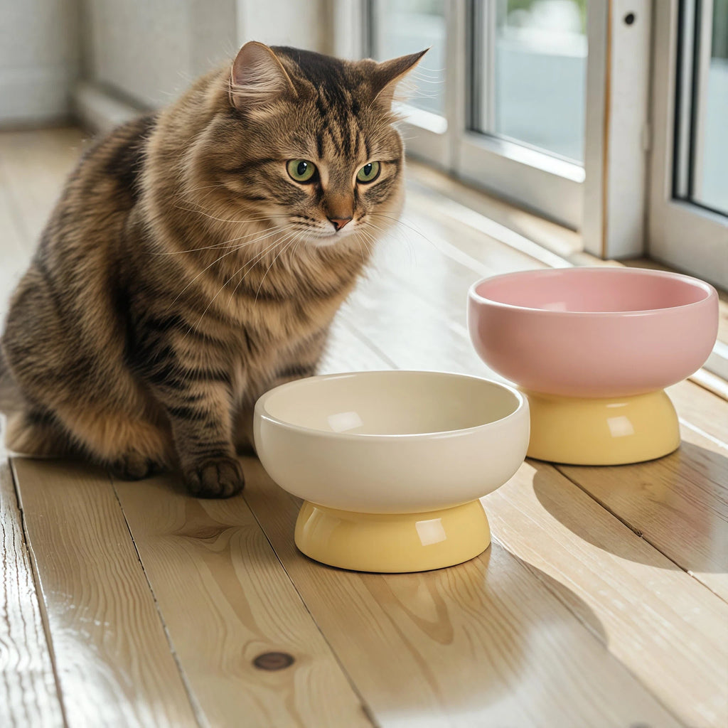 Barkmow Ciotola Rialzata in Ceramica per Cani e Gatti – Porta Cibo e Acqua con Supporto Ergonomico Antiribaltamento, Design Colorato Stile Dopamine