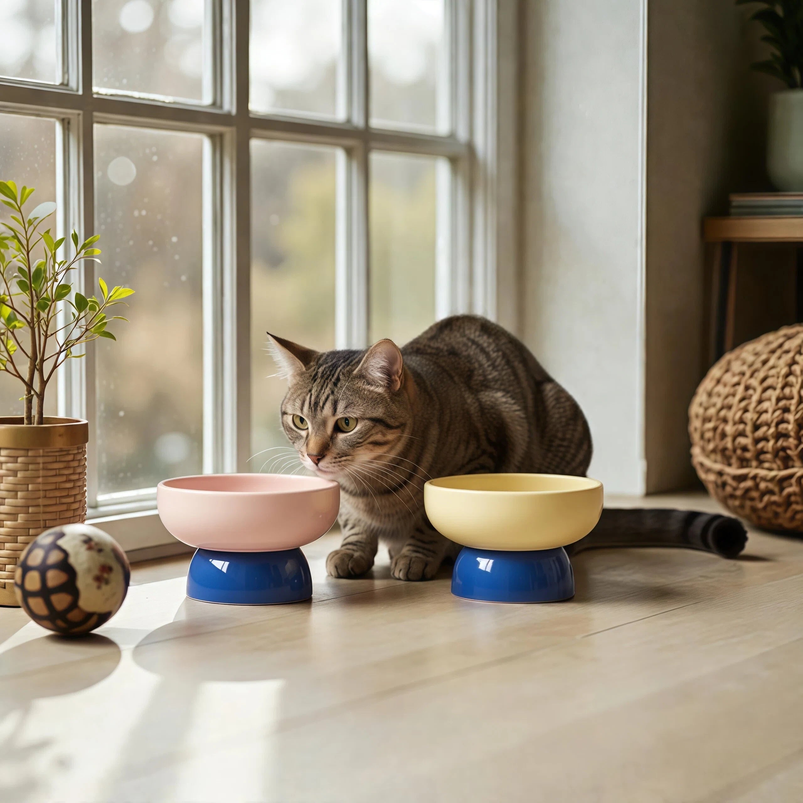 Barkmow Ciotola Rialzata in Ceramica per Cani e Gatti – Porta Cibo e Acqua con Supporto Ergonomico Antiribaltamento, Design Colorato Stile Dopamine