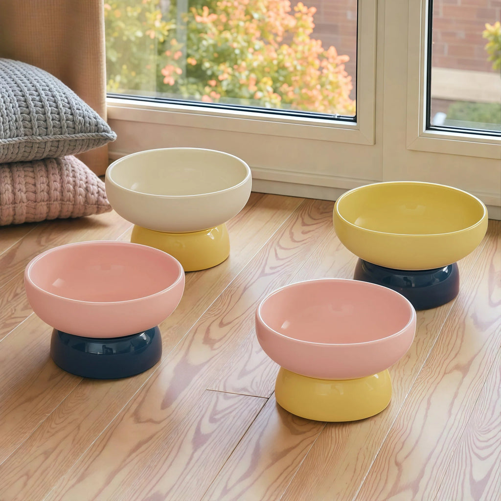 Barkmow Ciotola Rialzata in Ceramica per Cani e Gatti – Porta Cibo e Acqua con Supporto Ergonomico Antiribaltamento, Design Colorato Stile Dopamine