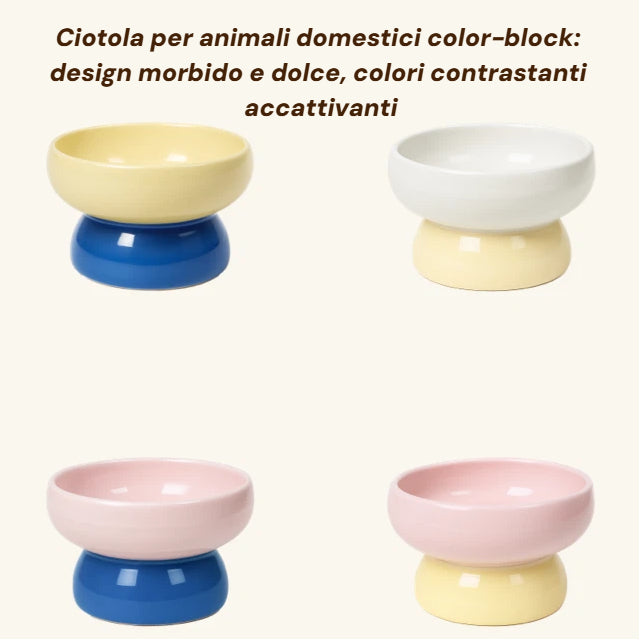 Barkmow Ciotola Rialzata in Ceramica per Cani e Gatti – Porta Cibo e Acqua con Supporto Ergonomico Antiribaltamento, Design Colorato Stile Dopamine